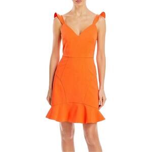 NWT Aidan Mattox Crepe Cocktail Dress Orange V-neck Ruffle Size 4